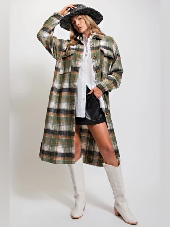 easel Jackets & Blazers - Easel Plaid Button Down Shacket Olive Green Size S NWT